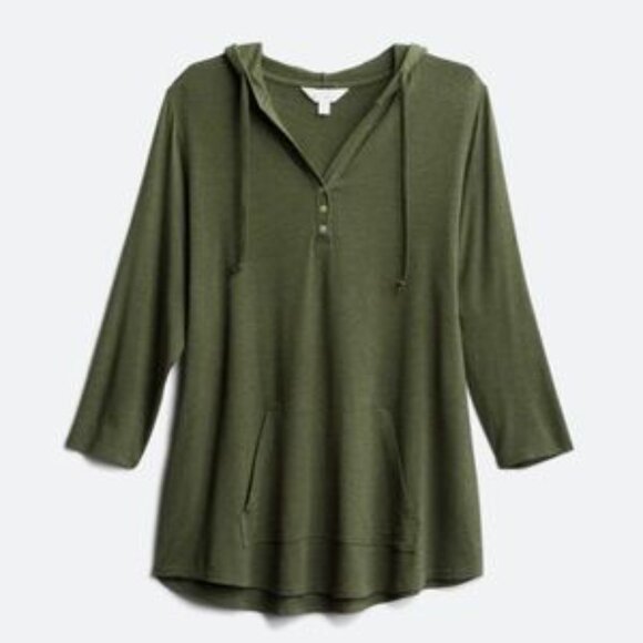 Market & Spruce 'Salvatrice' Hooded Henley Roll Tab Knit Top in Olive - Picture 11 of 13